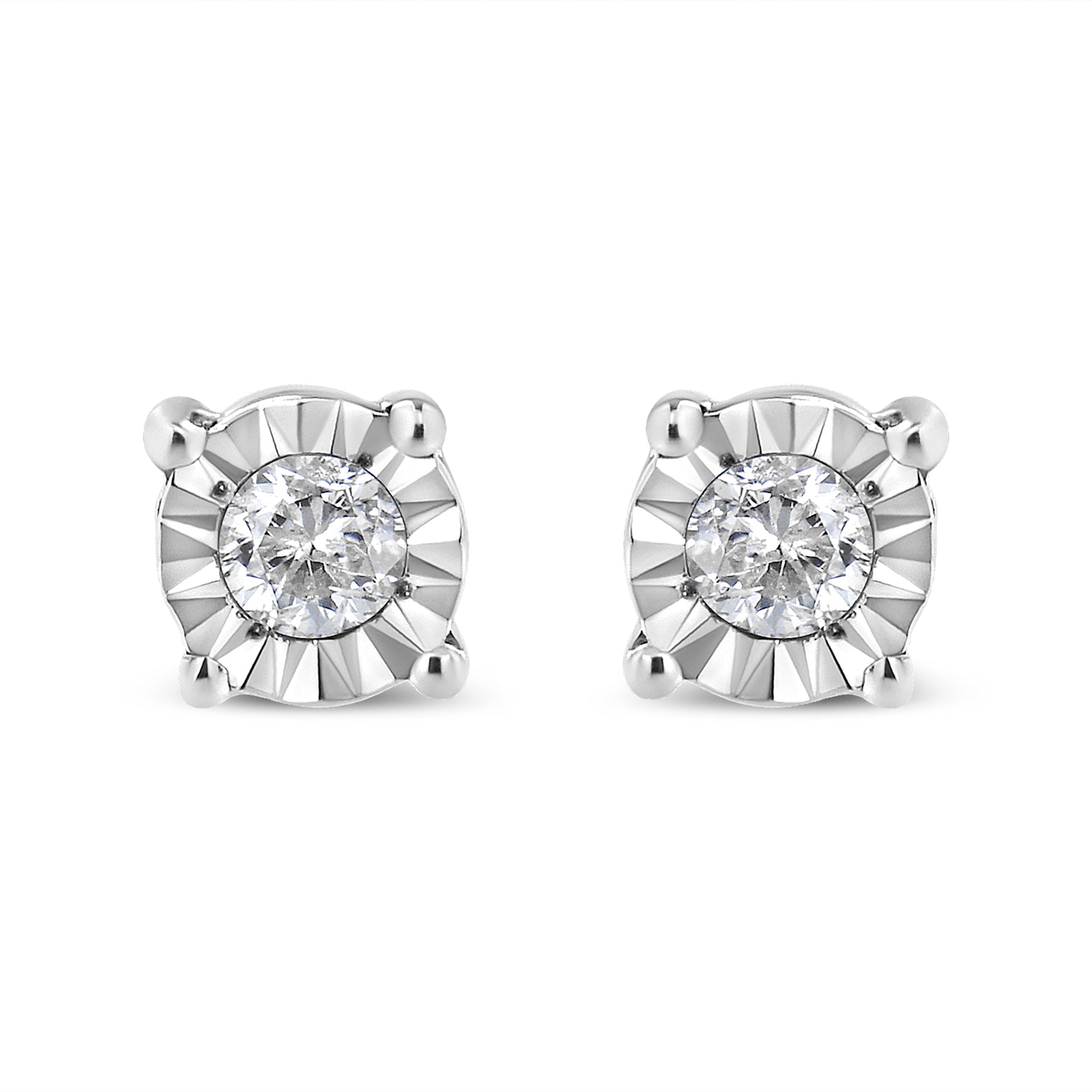 10K Yellow Gold Plated .925 Sterling Silver 1/10 Cttw Round Brilliant-Cut Diamond Miracle-Set Stud Earrings (J-K Color, I3 Clarity) Bids.com