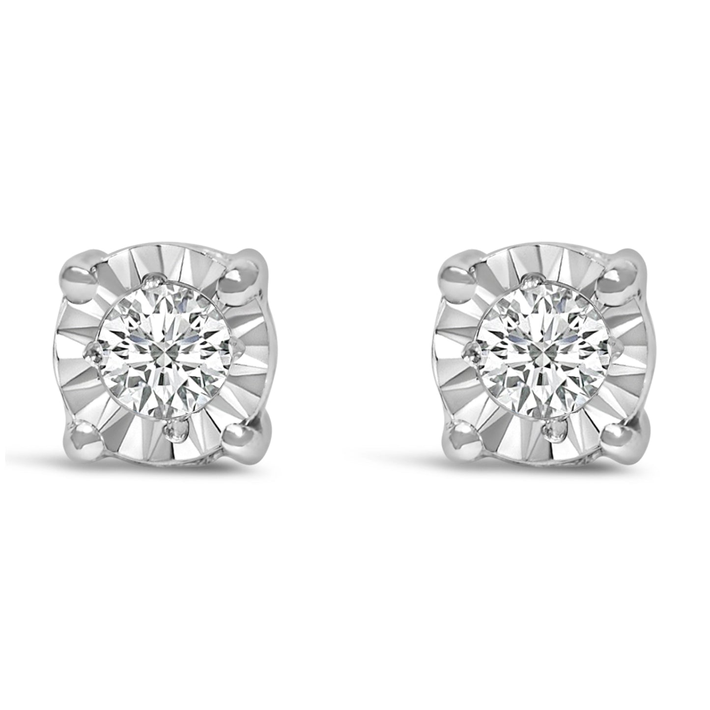 .925 Sterling Silver 1/10 Cttw Round Brilliant-Cut Lab Grown Diamond Miracle-Set Stud Earrings (F-G Color, VS1-VS2 Clarity) Bids.com