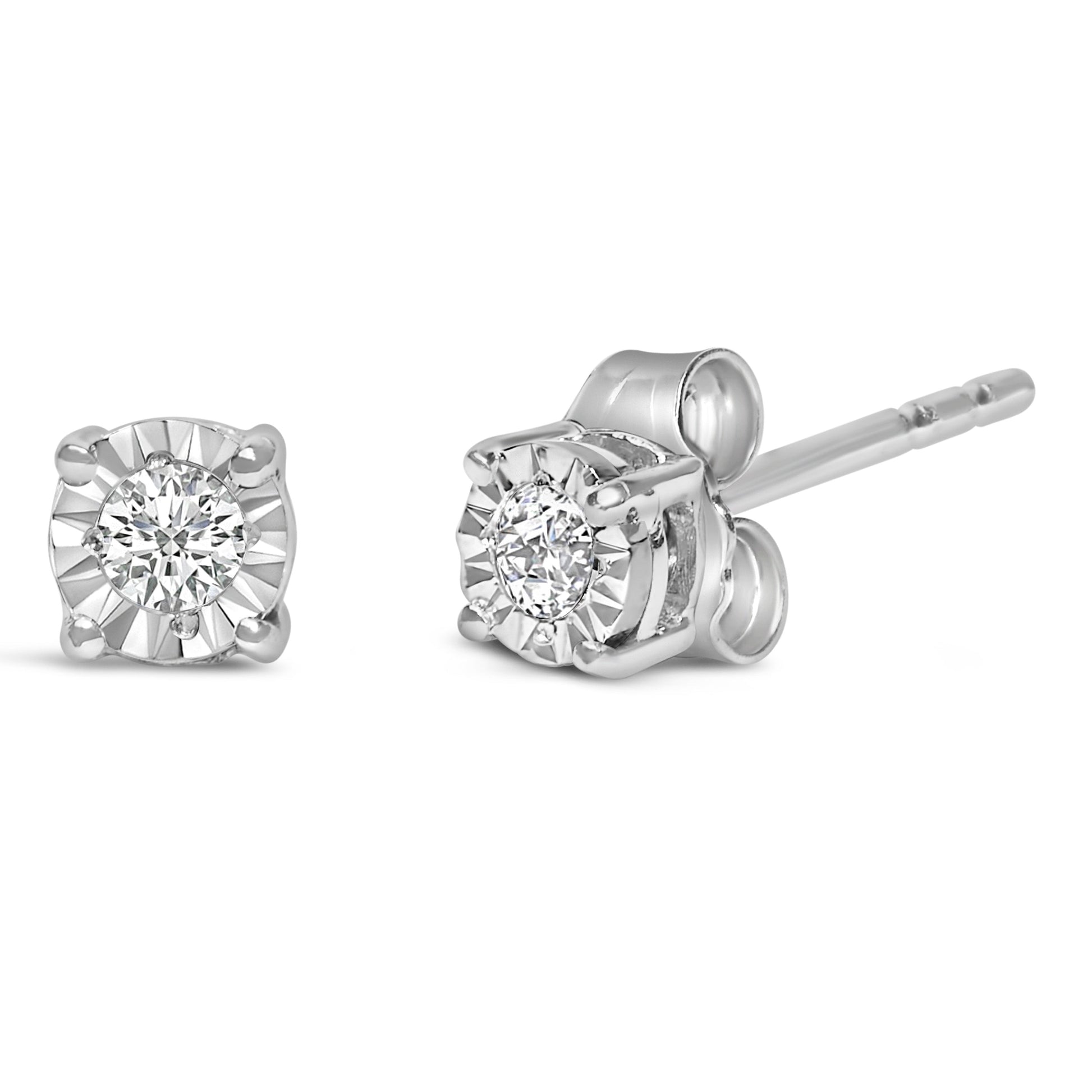 .925 Sterling Silver 1/10 Cttw Round Brilliant-Cut Lab Grown Diamond Miracle-Set Stud Earrings (F-G Color, VS1-VS2 Clarity) Bids.com