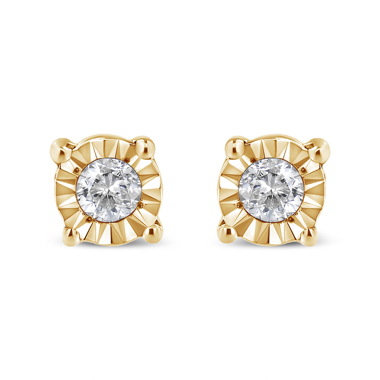 10K Yellow Gold Plated .925 Sterling Silver 1/10 Cttw Round Brilliant-Cut Diamond Miracle-Set Stud Earrings (J-K Color, I3 Clarity) Bids.com