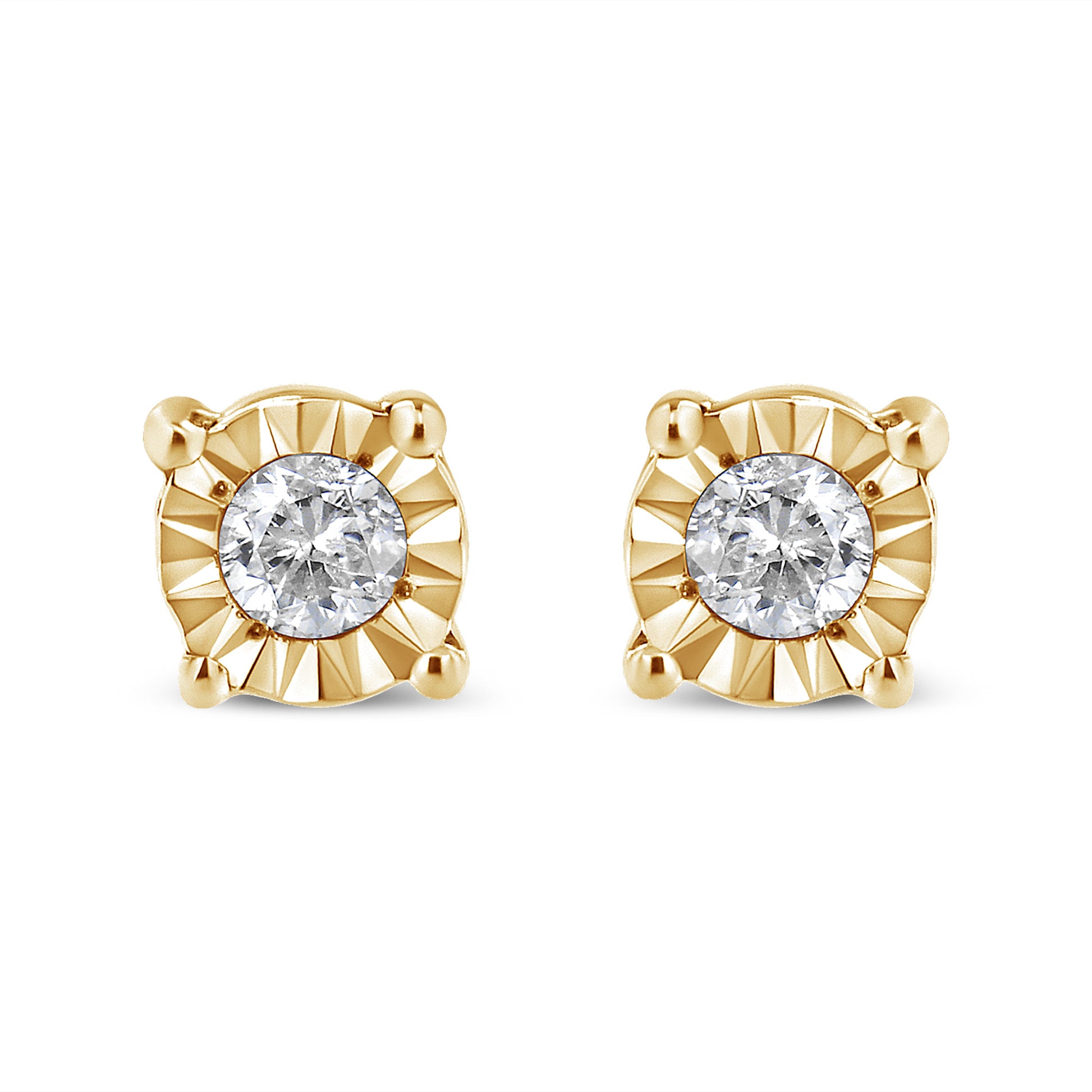 10K Yellow Gold Plated .925 Sterling Silver 1/10 Cttw Round Brilliant-Cut Diamond Miracle-Set Stud Earrings (J-K Color, I3 Clarity) Bids.com