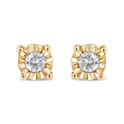 10K Yellow Gold Plated .925 Sterling Silver 1/10 Cttw Round Brilliant-Cut Diamond Miracle-Set Stud Earrings (J-K Color, I3 Clarity) Bids.com