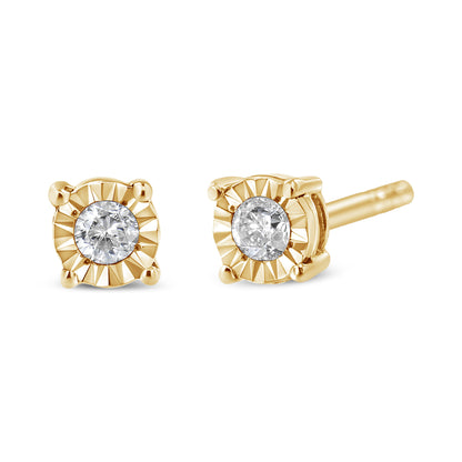 10K Yellow Gold Plated .925 Sterling Silver 1/10 Cttw Round Brilliant-Cut Diamond Miracle-Set Stud Earrings (J-K Color, I3 Clarity) Bids.com