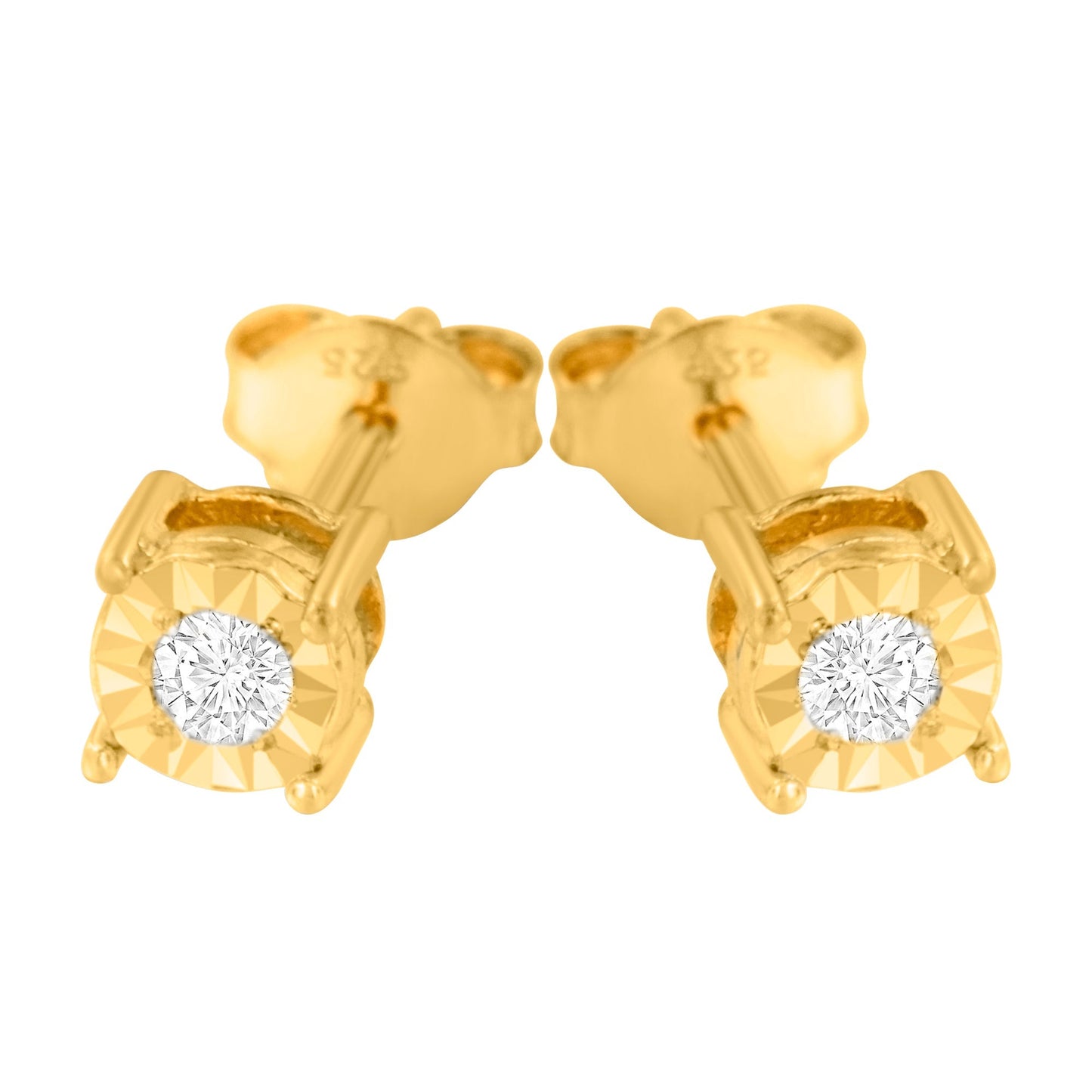 10K Yellow Gold Plated .925 Sterling Silver 1/10 Cttw Round Brilliant-Cut Diamond Miracle-Set Stud Earrings (J-K Color, I3 Clarity) Bids.com