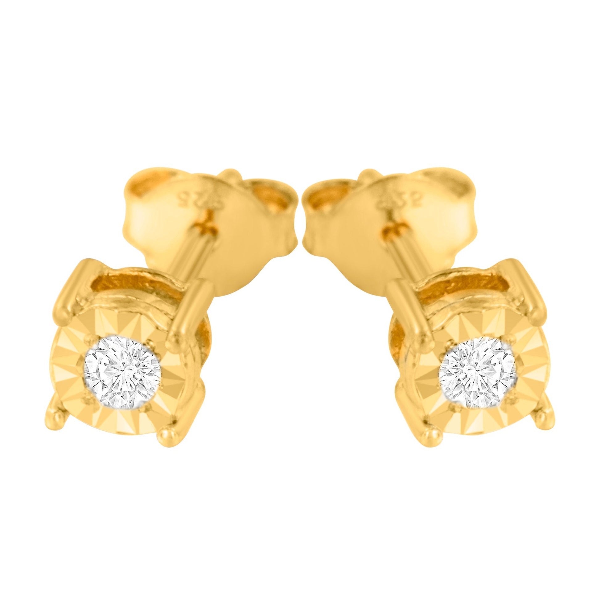 10K Yellow Gold Plated .925 Sterling Silver 1/10 Cttw Round Brilliant-Cut Diamond Miracle-Set Stud Earrings (J-K Color, I3 Clarity) Bids.com