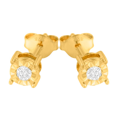 10K Yellow Gold Plated .925 Sterling Silver 1/10 Cttw Round Brilliant-Cut Diamond Miracle-Set Stud Earrings (J-K Color, I3 Clarity) Bids.com
