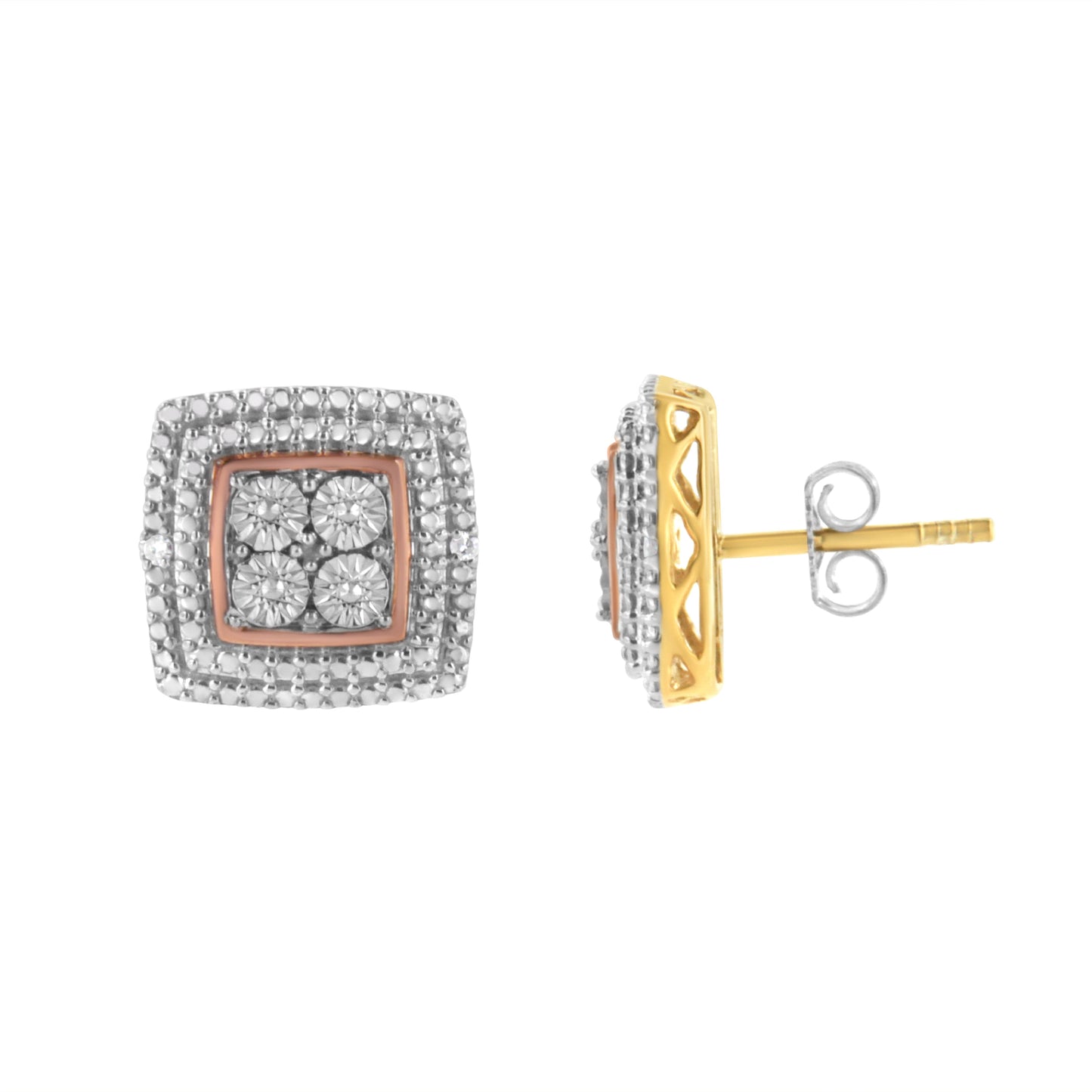 10K Yellow, White, and Rose Gold Plated Sterling Silver Diamond Accent Earrings (I-J Clarity, I3 Color) Bids.com