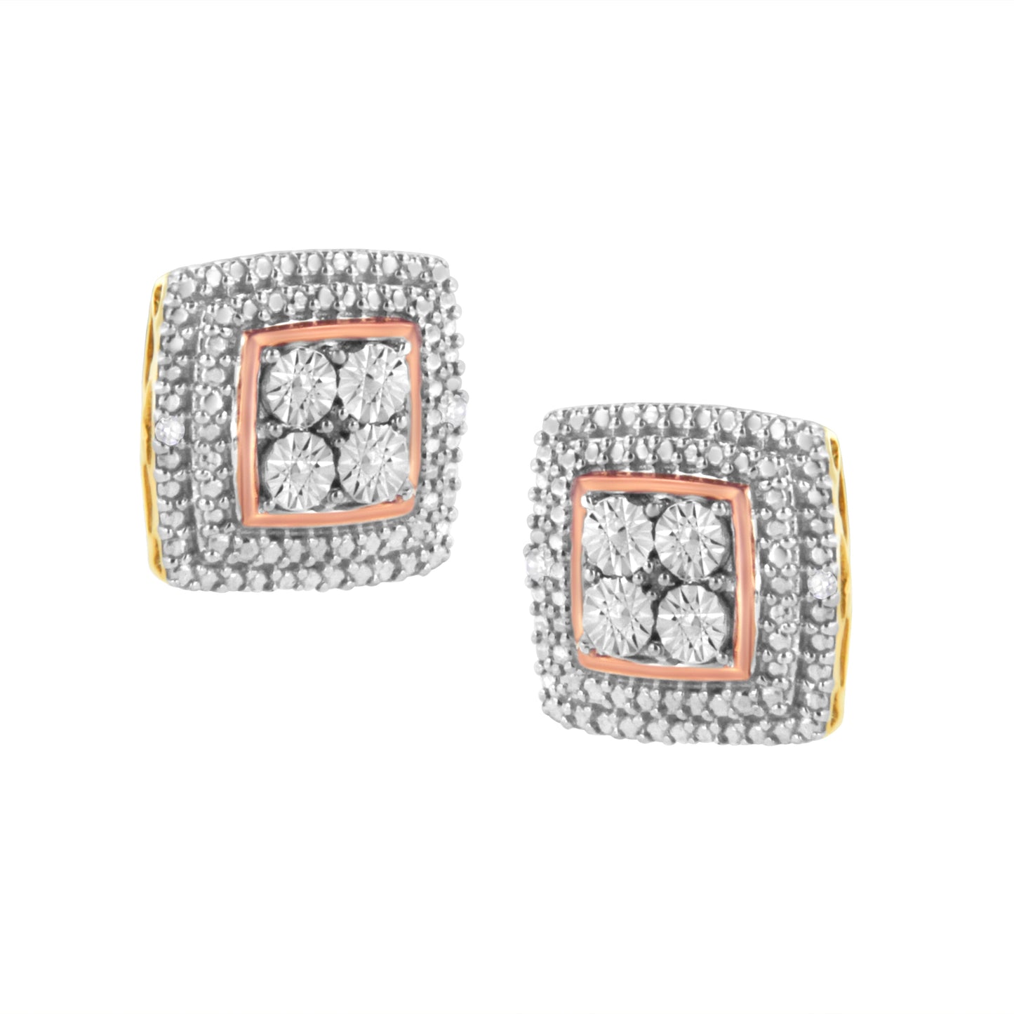 10K Yellow, White, and Rose Gold Plated Sterling Silver Diamond Accent Earrings (I-J Clarity, I3 Color) Bids.com