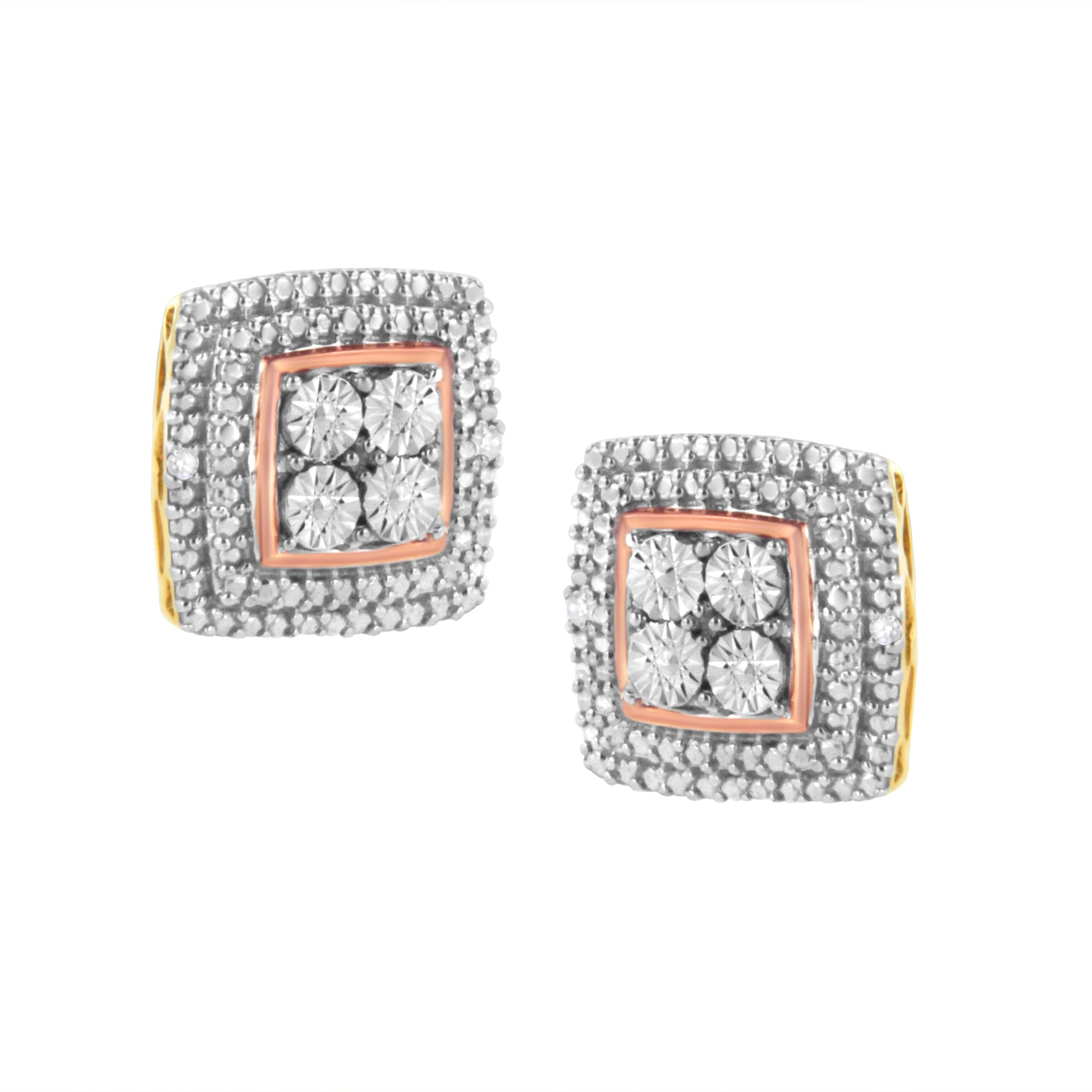 10K Yellow, White, and Rose Gold Plated Sterling Silver Diamond Accent Earrings (I-J Clarity, I3 Color) Bids.com