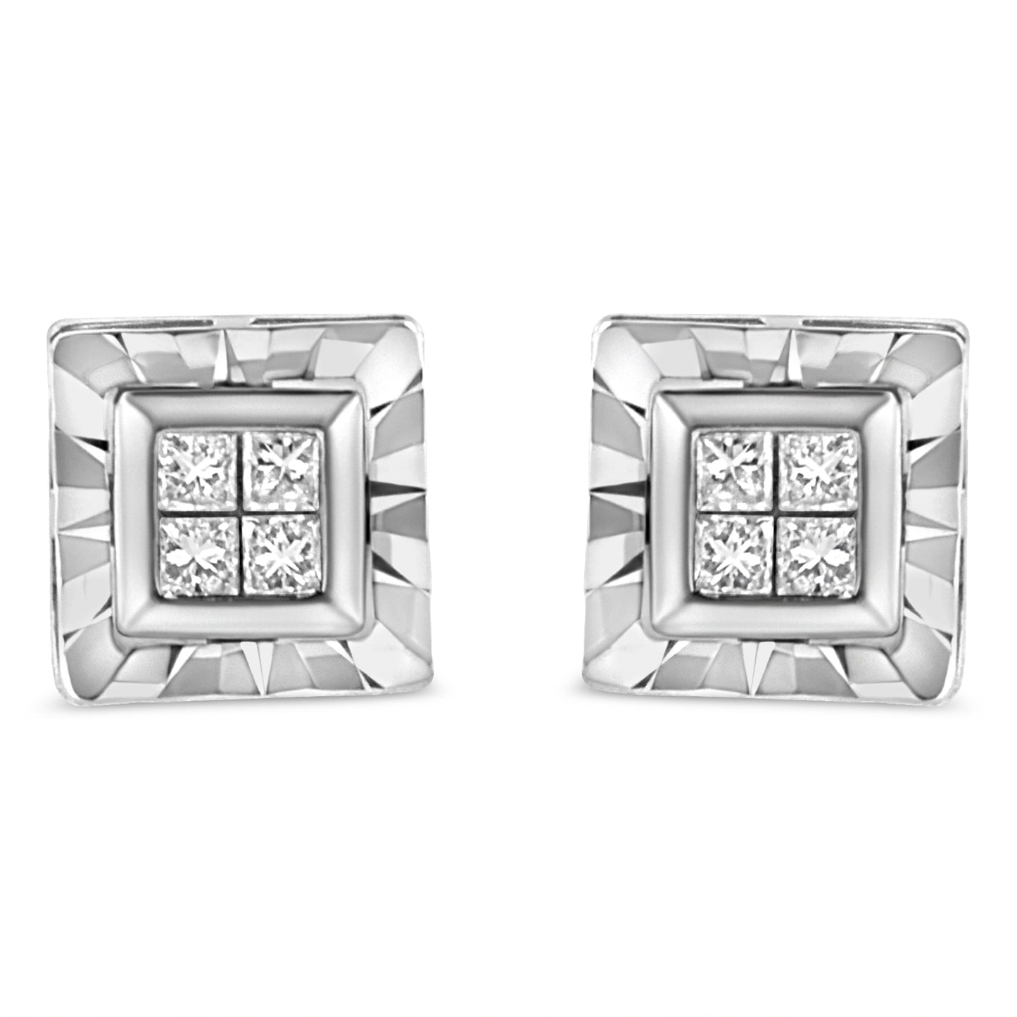 .925 Sterling Silver 1/6 Cttw Invisible Set Princess-Cut Diamond Quad Composite Stud Earrings (H-I Color, I1-I2 Clarity) Bids.com