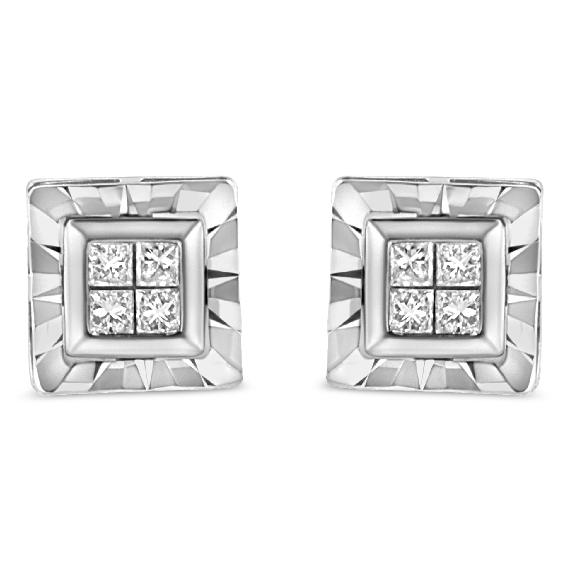 .925 Sterling Silver 1/6 Cttw Invisible Set Princess-Cut Diamond Quad Composite Stud Earrings (H-I Color, I1-I2 Clarity) Bids.com