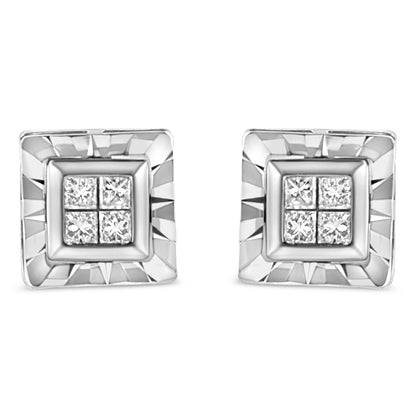 .925 Sterling Silver 1/6 Cttw Invisible Set Princess-Cut Diamond Quad Composite Stud Earrings (H-I Color, I1-I2 Clarity) Bids.com