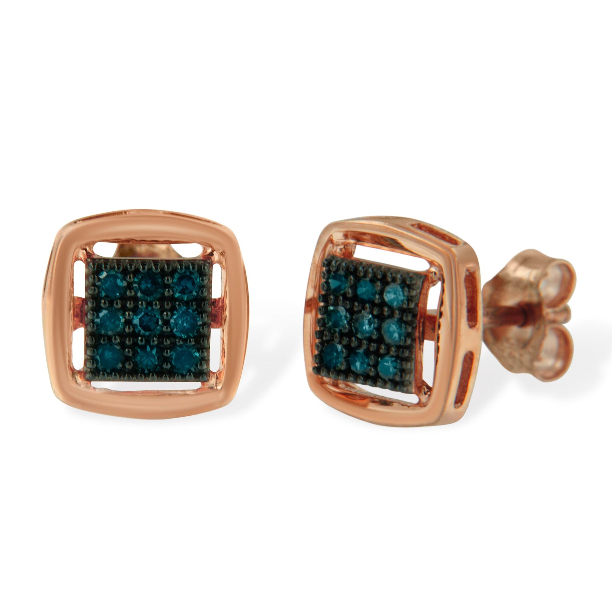 Rose Plated Sterling Silver Rose Cut Treated Diamond Stud Earring (0.25 cttw, Blue Color, I2-I3 Clarity) Bids.com