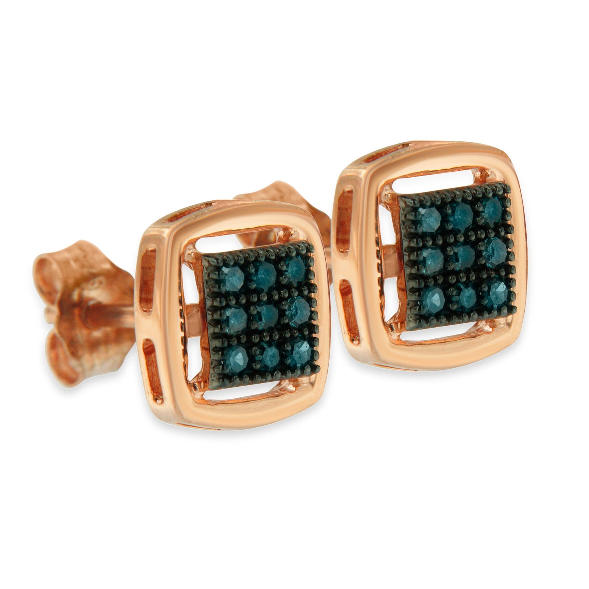 Rose Plated Sterling Silver Rose Cut Treated Diamond Stud Earring (0.25 cttw, Blue Color, I2-I3 Clarity) Bids.com