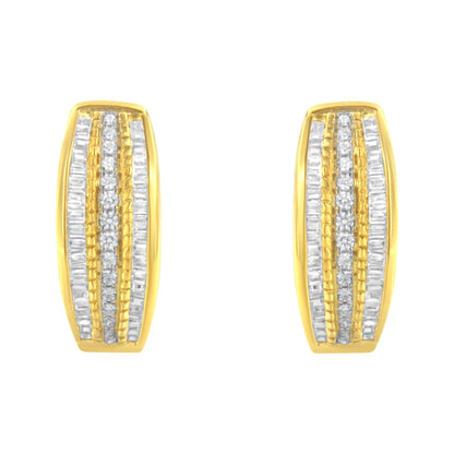 10K Yellow Gold 3/4 Cttw Pave and Channel Set Diamond Triple Row Modern Hoop Earrings (I-J Color, I2-I3 Clarity) Bids.com