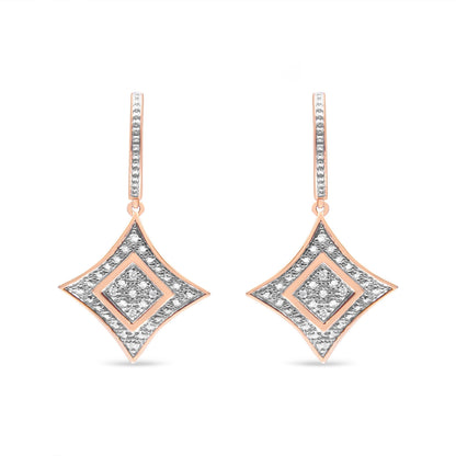 10K Rose Gold Plated Sterling Silver Round Cut Diamond Cushion Dangle Earrings (0.04 cttw, H-I Color, I2-I3 Clarity) Bids.com