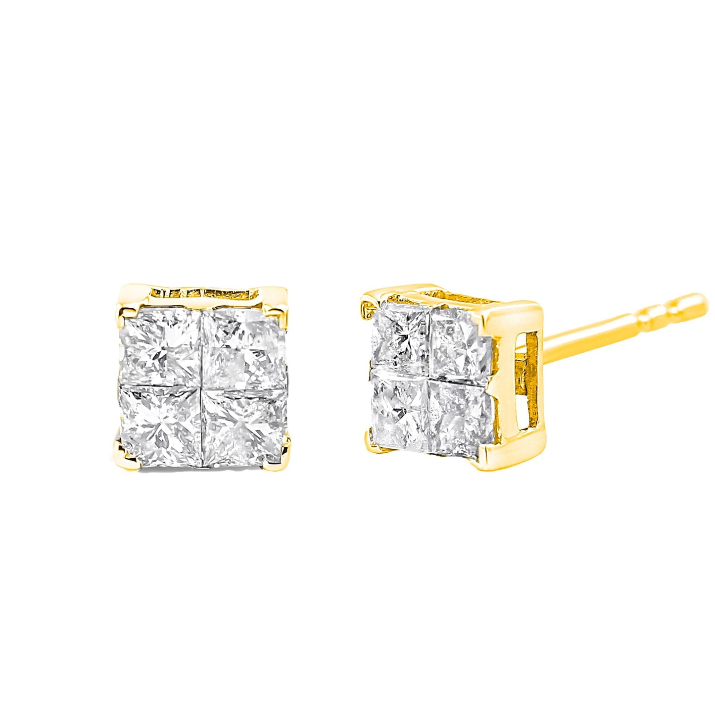 10K Yellow Gold Plated .925 Sterling Silver 1.0 Cttw Princess-Cut Diamond Composite Multi Stone Stud Earrings (J-K Color, SI2-I1 Clarity) Bids.com