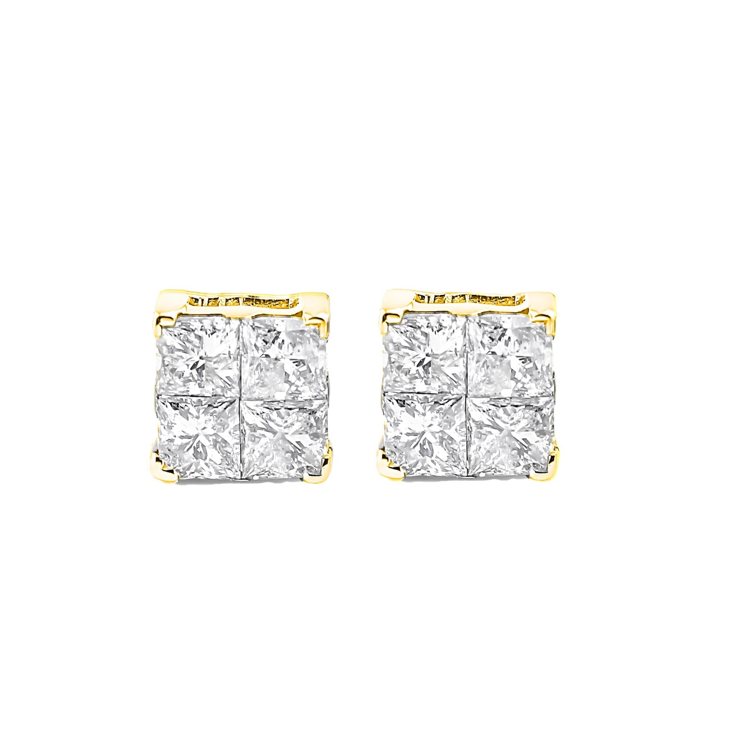 10K Yellow Gold Plated .925 Sterling Silver 1.0 Cttw Princess-Cut Diamond Composite Multi Stone Stud Earrings (J-K Color, SI2-I1 Clarity) Bids.com