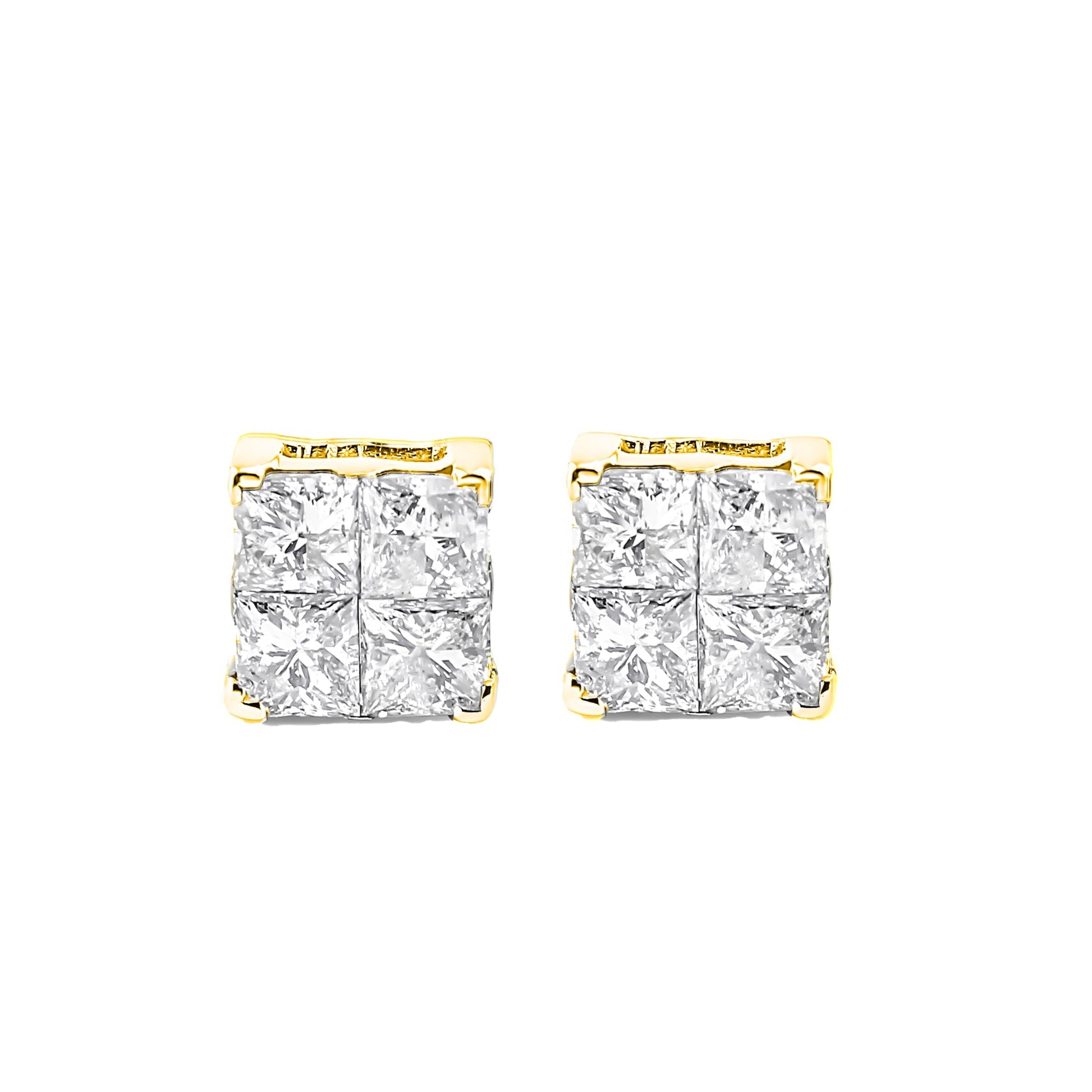 10K Yellow Gold Plated .925 Sterling Silver 1.0 Cttw Princess-Cut Diamond Composite Multi Stone Stud Earrings (J-K Color, SI2-I1 Clarity) Bids.com
