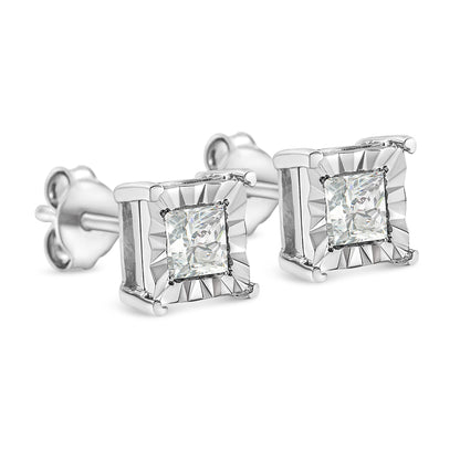 .925 Sterling Silver 1/2 Cttw Miracle Set Princess-cut Diamond Solitaire Stud Earrings (I-J Color, SI1-SI2 Clarity) Bids.com