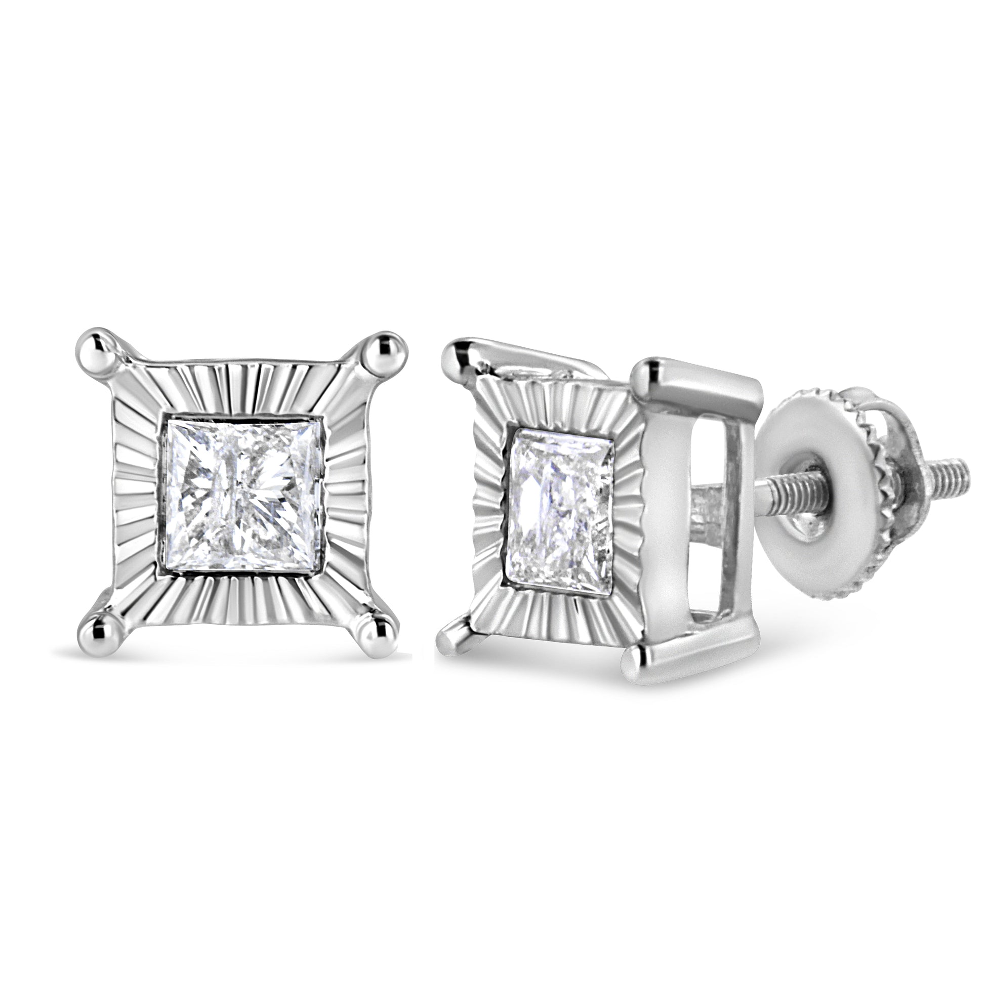 .925 Sterling Silver 1.0 Cttw Miracle Set Princess-cut Diamond Solitaire Stud Earrings (H-I Color, I2-I3 Clarity) Bids.com