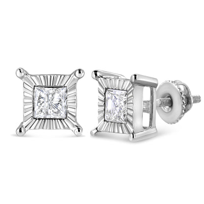 .925 Sterling Silver 1.0 Cttw Miracle Set Princess-cut Diamond Solitaire Stud Earrings (H-I Color, I2-I3 Clarity) Bids.com
