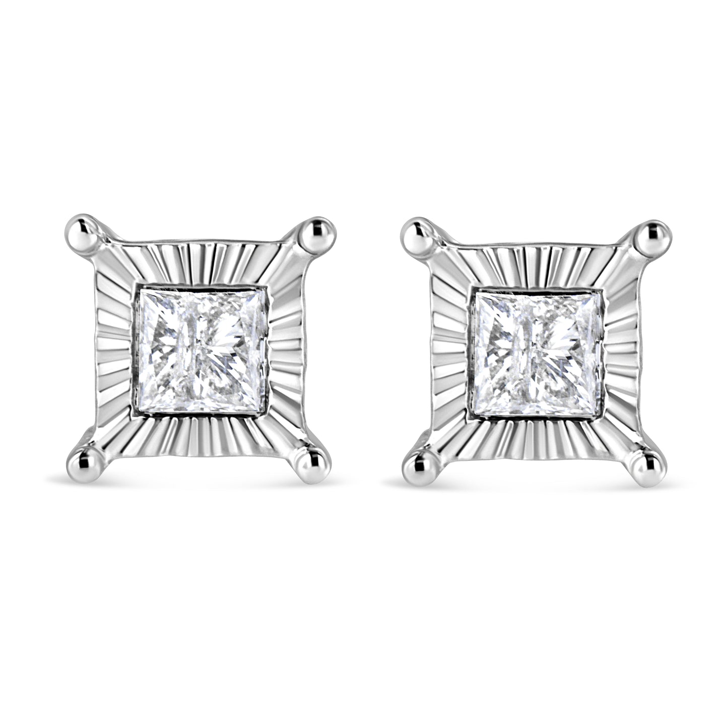 .925 Sterling Silver 1.0 Cttw Miracle Set Princess-cut Diamond Solitaire Stud Earrings (H-I Color, I2-I3 Clarity) Bids.com