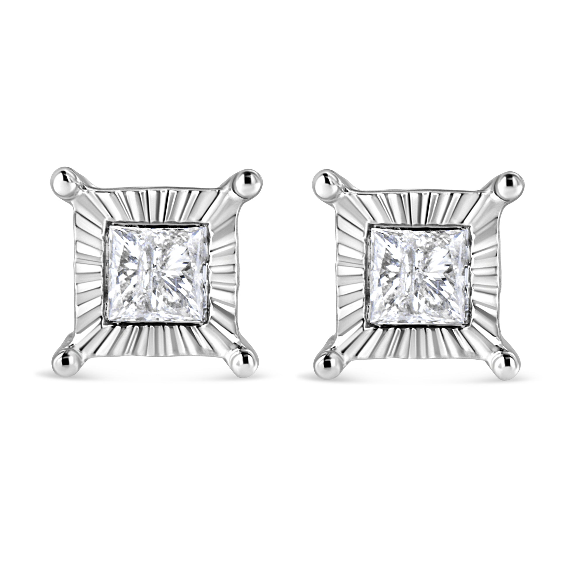 .925 Sterling Silver 1.0 Cttw Miracle Set Princess-cut Diamond Solitaire Stud Earrings (H-I Color, I2-I3 Clarity) Bids.com