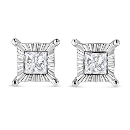 .925 Sterling Silver 1.0 Cttw Miracle Set Princess-cut Diamond Solitaire Stud Earrings (H-I Color, I2-I3 Clarity) Bids.com