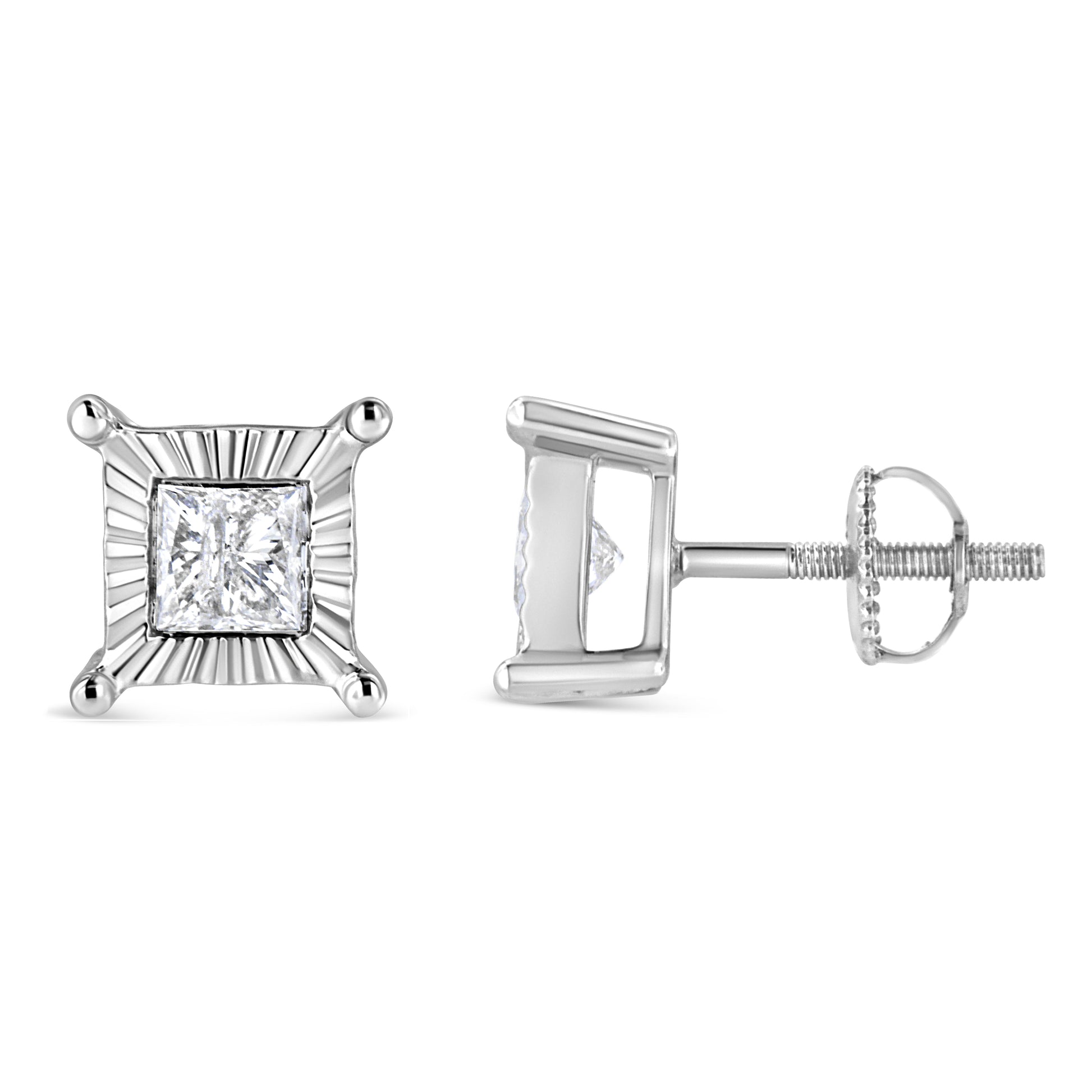 .925 Sterling Silver 1.0 Cttw Miracle Set Princess-cut Diamond Solitaire Stud Earrings (H-I Color, I2-I3 Clarity) Bids.com