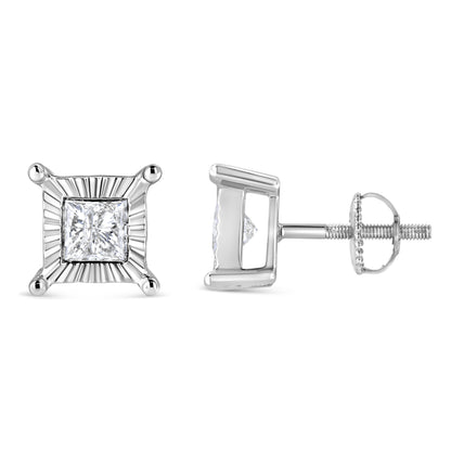 .925 Sterling Silver 1.0 Cttw Miracle Set Princess-cut Diamond Solitaire Stud Earrings (H-I Color, I2-I3 Clarity) Bids.com