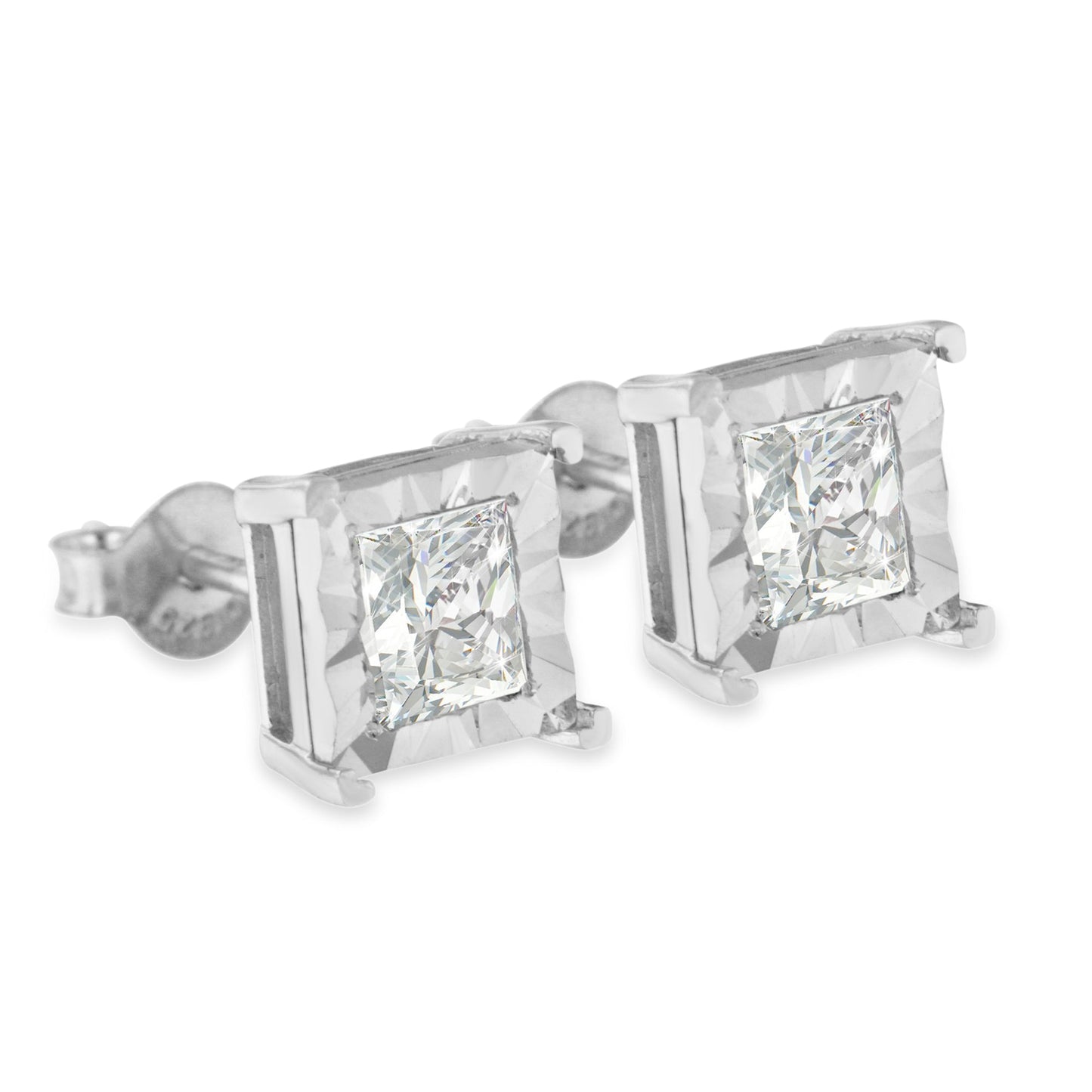 .925 Sterling Silver 1.0 Cttw Miracle Set Princess-cut Diamond Solitaire Stud Earrings (H-I Color, I2-I3 Clarity) Bids.com