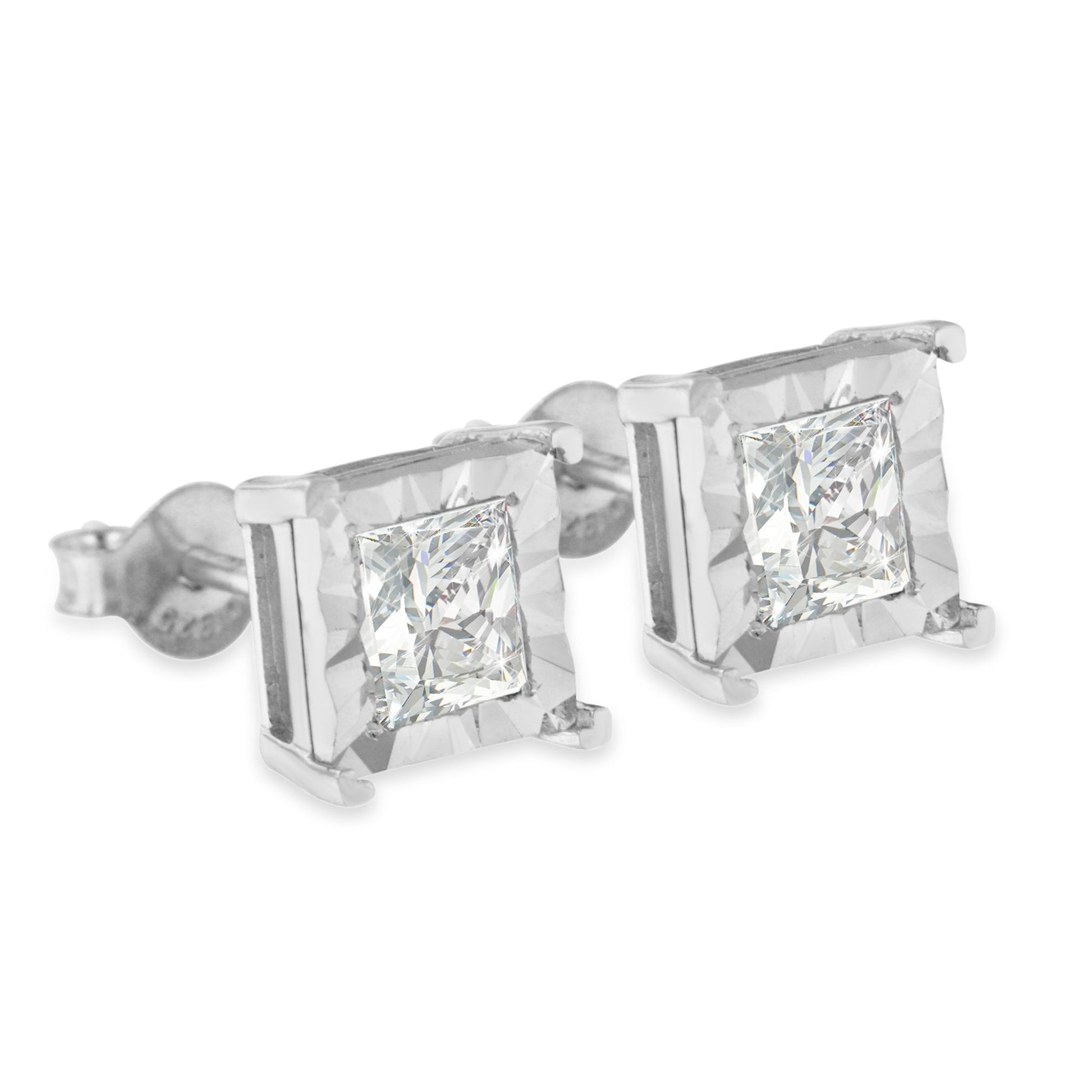 .925 Sterling Silver 1.0 Cttw Miracle Set Princess-cut Diamond Solitaire Stud Earrings (H-I Color, I2-I3 Clarity) Bids.com