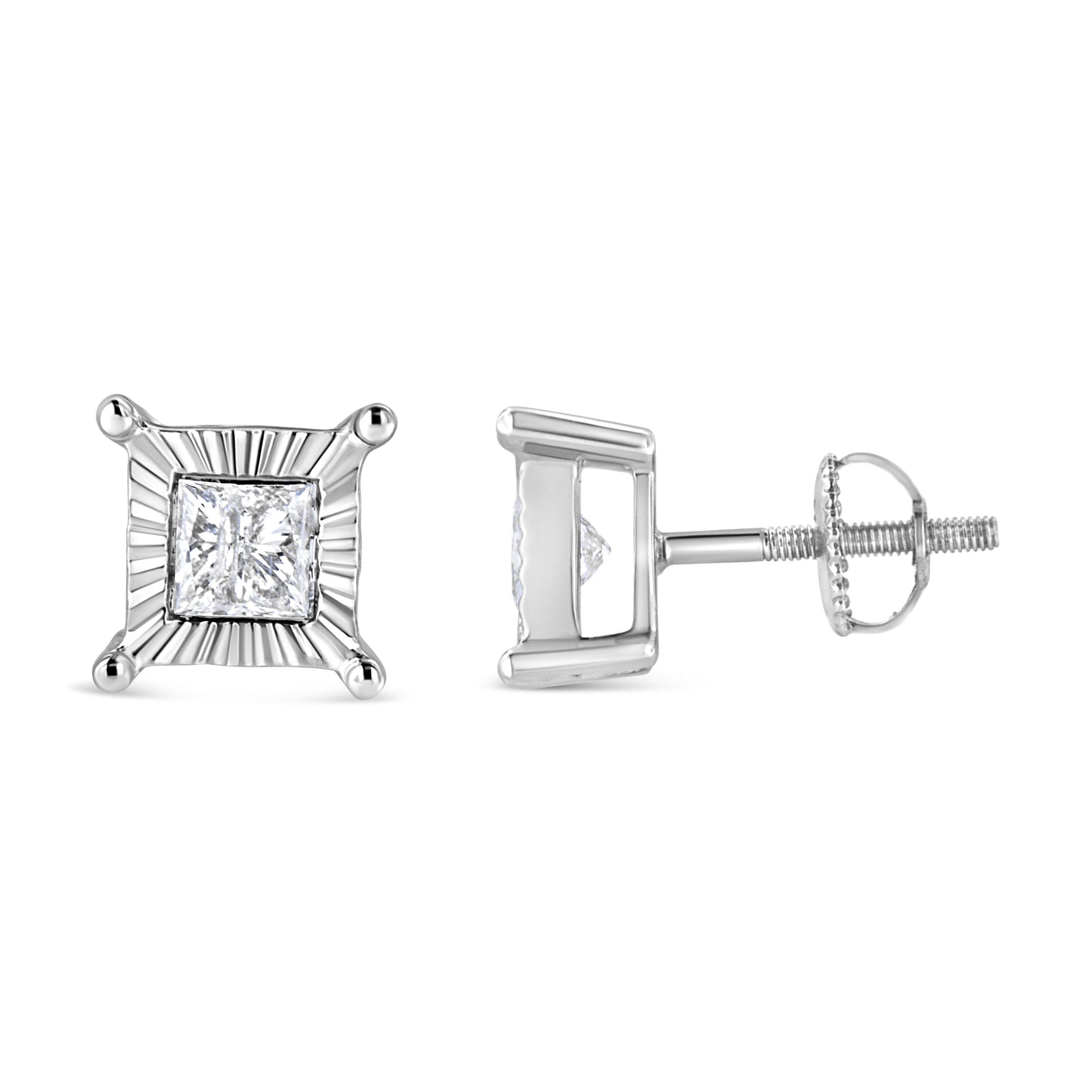 .925 Sterling Silver 1.0 Cttw Miracle Set Princess-cut Diamond Solitaire Stud Earrings (H-I Color, I2-I3 Clarity) Bids.com