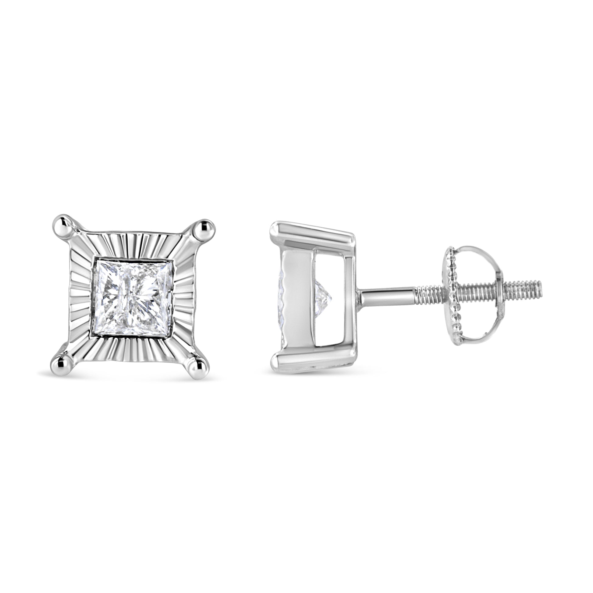 .925 Sterling Silver 1.0 Cttw Miracle Set Princess-cut Diamond Solitaire Stud Earrings (H-I Color, I2-I3 Clarity) Bids.com