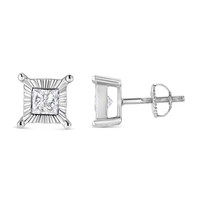 .925 Sterling Silver 1.0 Cttw Miracle Set Princess-cut Diamond Solitaire Stud Earrings (H-I Color, I2-I3 Clarity) Bids.com
