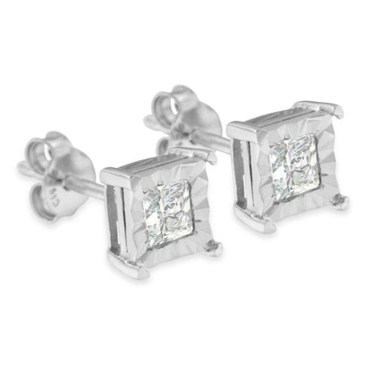.925 Sterling Silver 1/2 Cttw Miracle Set Princess-cut Diamond Solitaire Stud Earrings (H-I Color, SI2-I1 Clarity) Bids.com