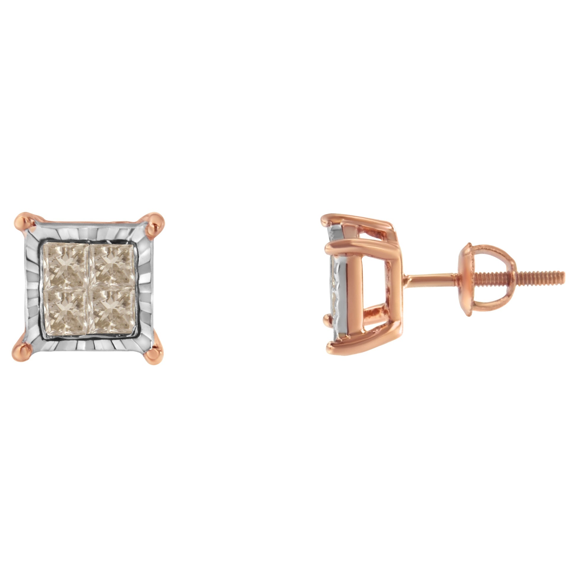 10K Two-Toned Princess-Cut Composite Diamond Stud Earrings (1/2 cttw, J-K Color, I1-I2 Clarity) Bids.com