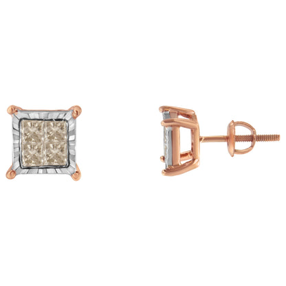 10K Two-Toned Princess-Cut Composite Diamond Stud Earrings (1/2 cttw, J-K Color, I1-I2 Clarity) Bids.com