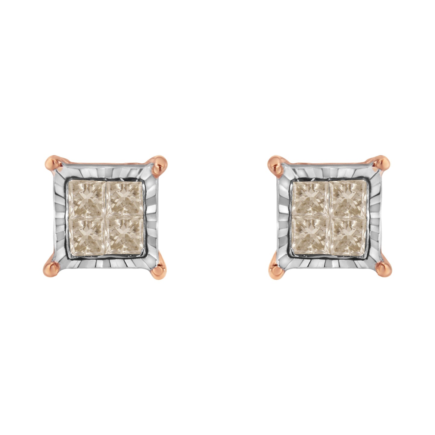 10K Two-Toned Princess-Cut Composite Diamond Stud Earrings (1/2 cttw, J-K Color, I1-I2 Clarity) Bids.com