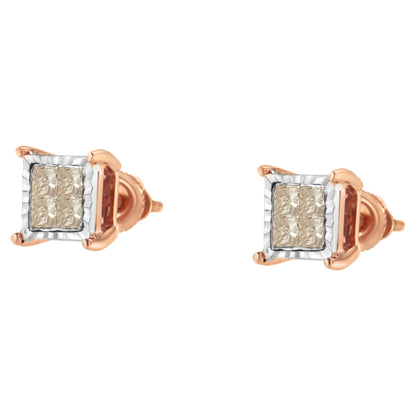 10K Two-Toned Princess-Cut Composite Diamond Stud Earrings (1/2 cttw, J-K Color, I1-I2 Clarity) Bids.com