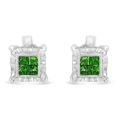 Sterling Silver Color Treated Princess Diamond Quad Stud Earring (1/2 cttw, Green Color, I1-I2 Clarity) Bids.com