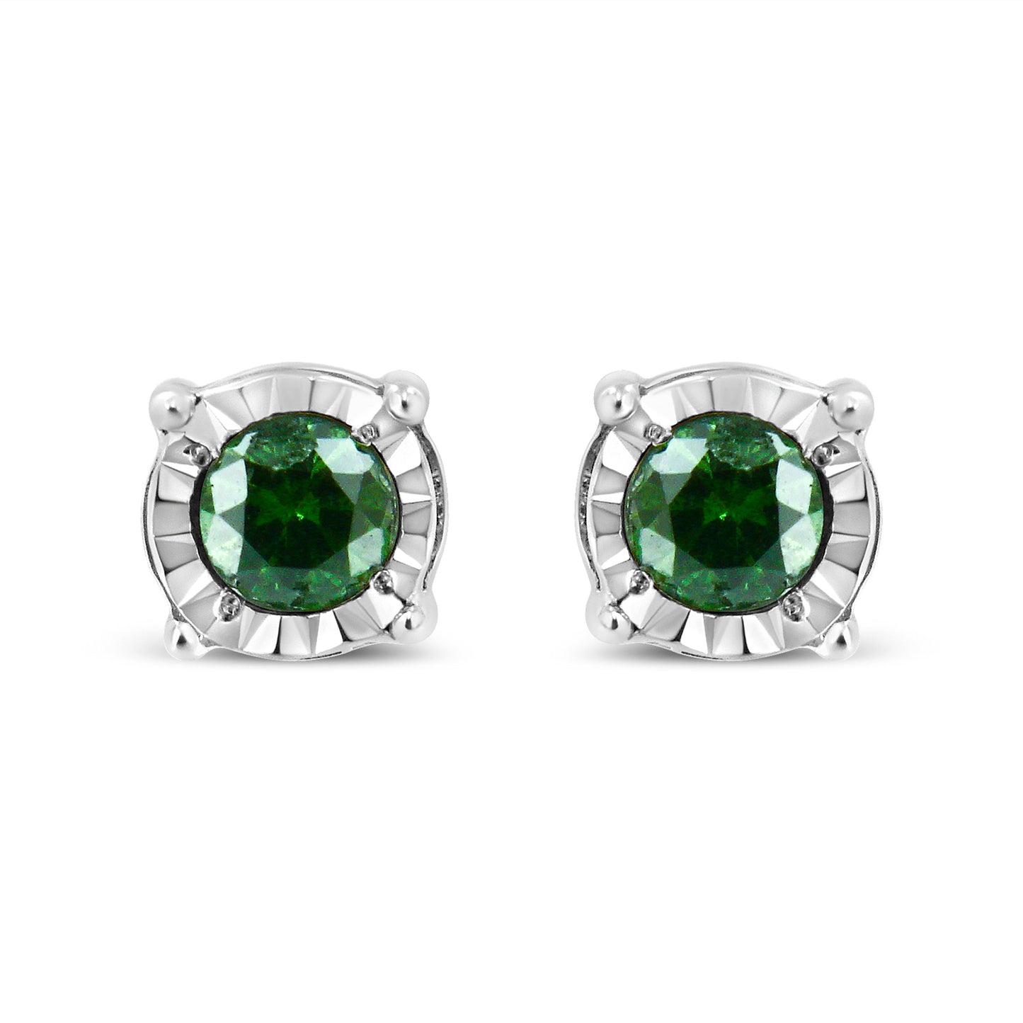 Sterling Silver Rose Cut Treated Green Diamond Solitaire Stud Earrings (0.25 cttw, Green Color, I2-I3 Clarity) Bids.com