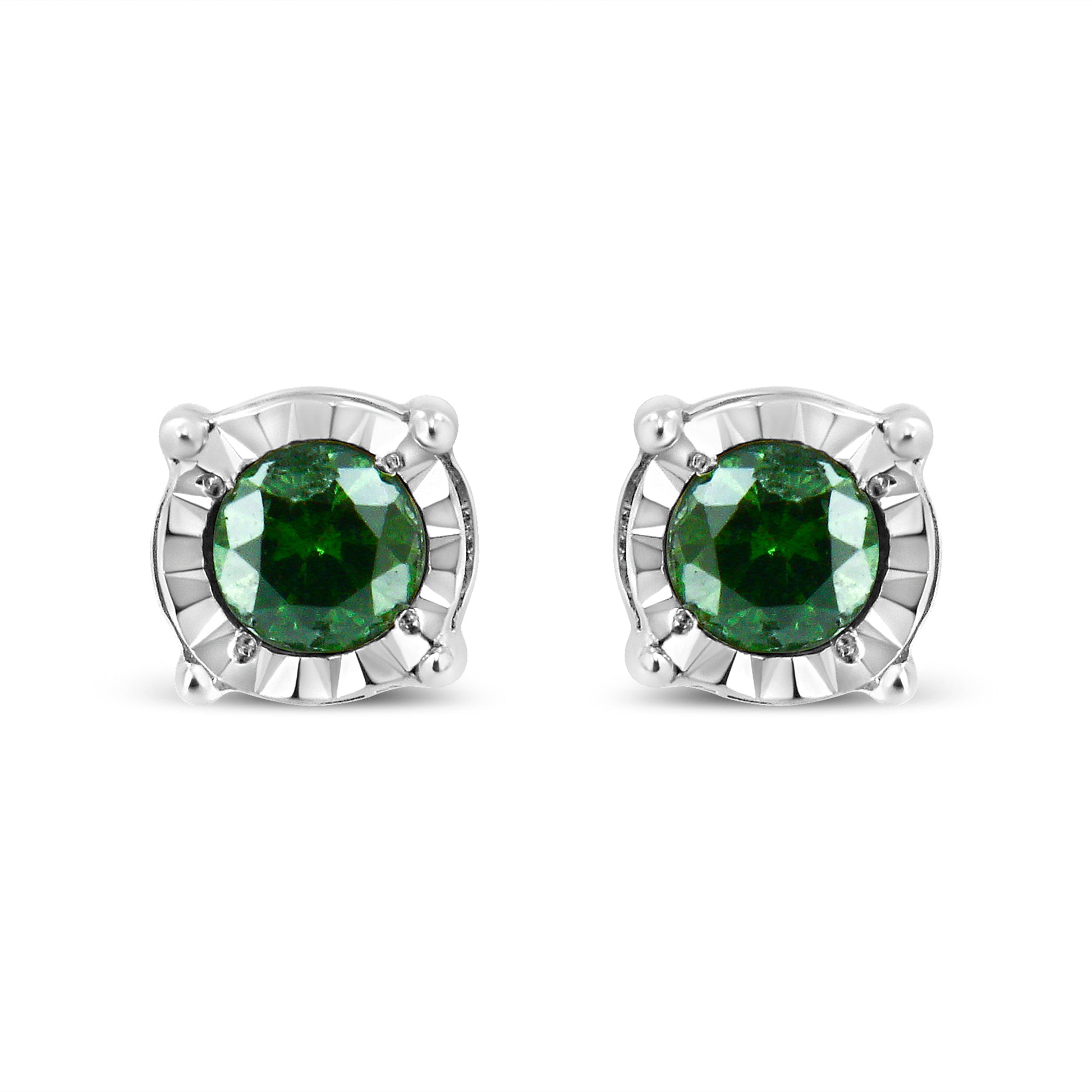 Sterling Silver Rose Cut Treated Green Diamond Solitaire Stud Earrings (0.25 cttw, Green Color, I2-I3 Clarity) Bids.com