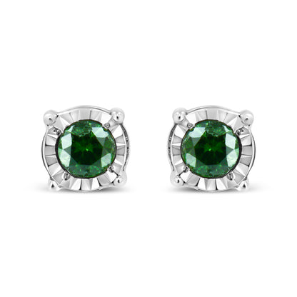 Sterling Silver Rose Cut Treated Green Diamond Solitaire Stud Earrings (0.25 cttw, Green Color, I2-I3 Clarity) Bids.com