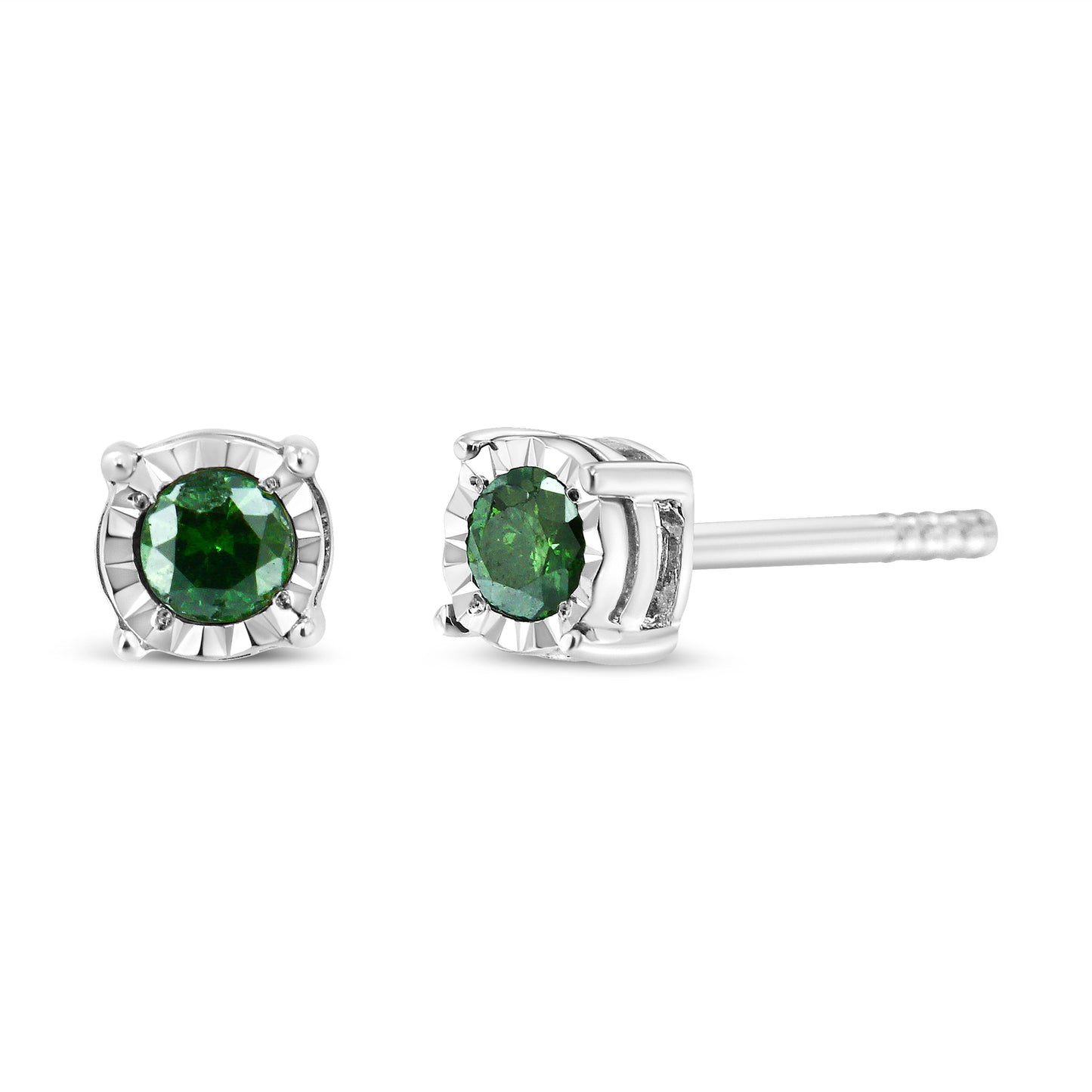Sterling Silver Rose Cut Treated Green Diamond Solitaire Stud Earrings (0.25 cttw, Green Color, I2-I3 Clarity) Bids.com