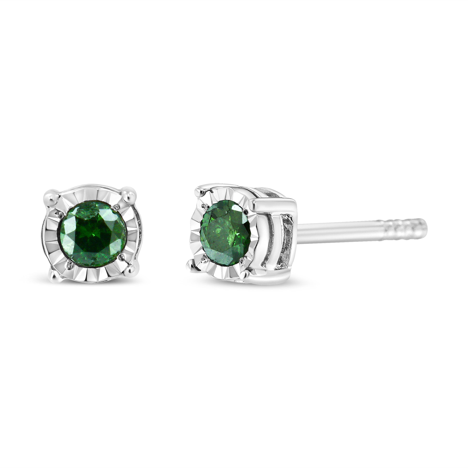 Sterling Silver Rose Cut Treated Green Diamond Solitaire Stud Earrings (0.25 cttw, Green Color, I2-I3 Clarity) Bids.com