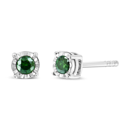 Sterling Silver Rose Cut Treated Green Diamond Solitaire Stud Earrings (0.25 cttw, Green Color, I2-I3 Clarity) Bids.com