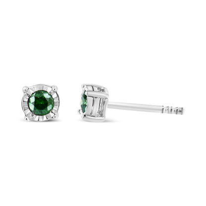 Sterling Silver Rose Cut Treated Green Diamond Solitaire Stud Earrings (0.25 cttw, Green Color, I2-I3 Clarity) Bids.com