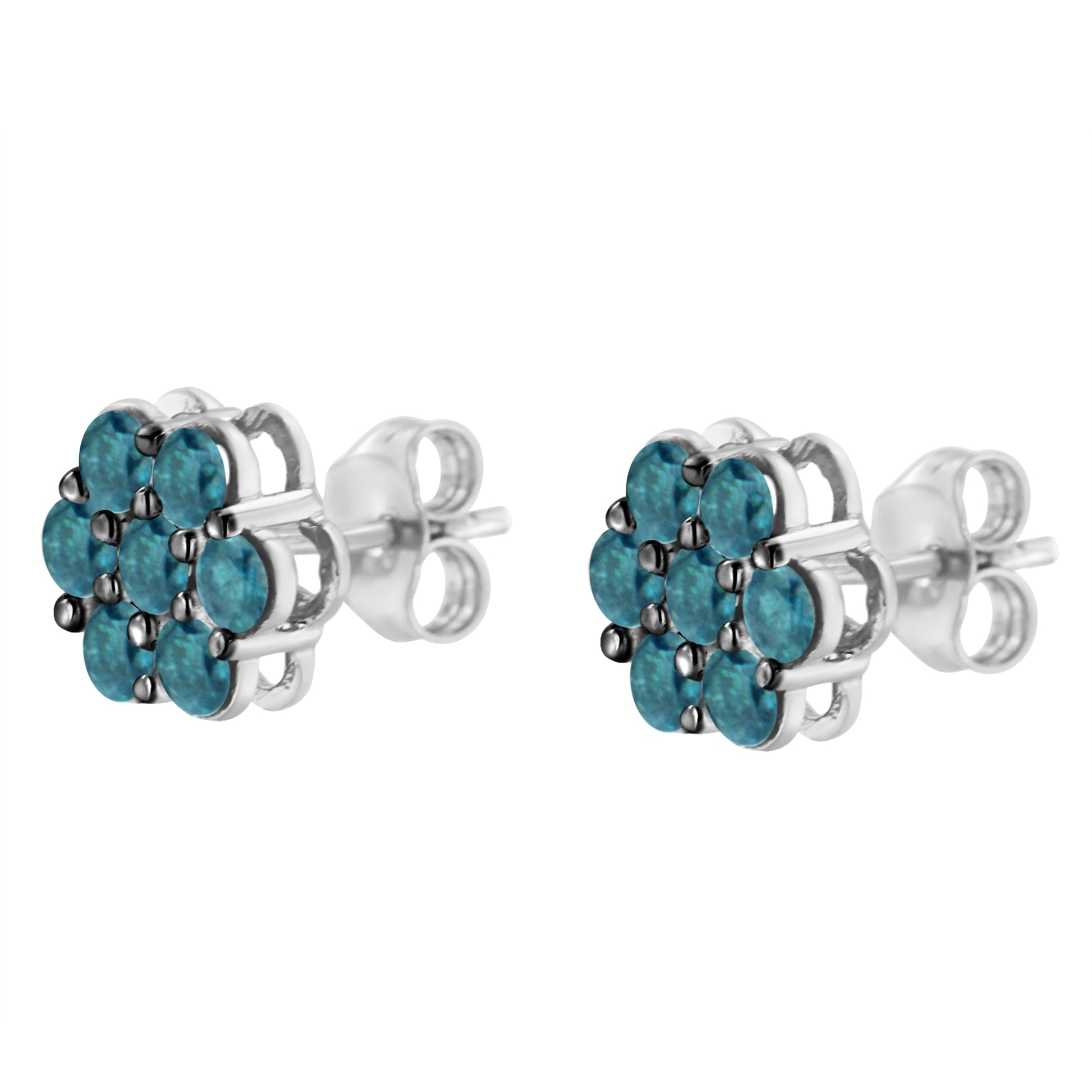 Sterling Silver Treated Blue Diamond Floral Stud Earrings (1 cttw, Blue Color, I2-I3 Clarity) Bids.com